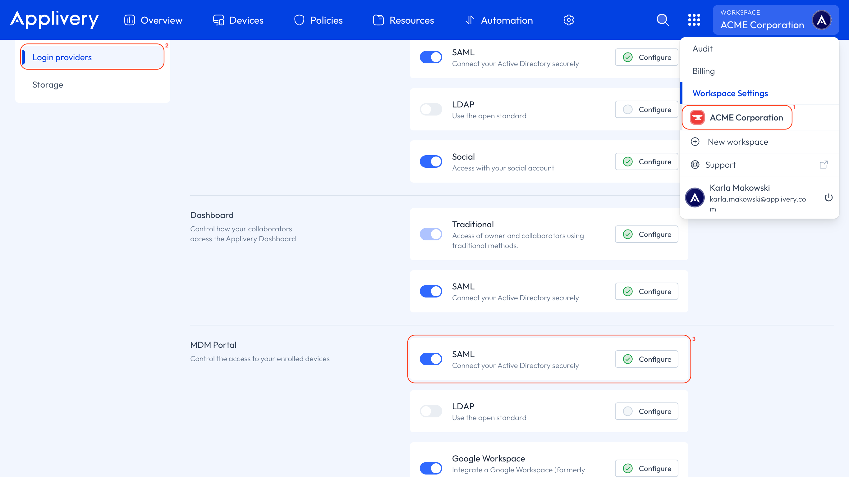 login providers