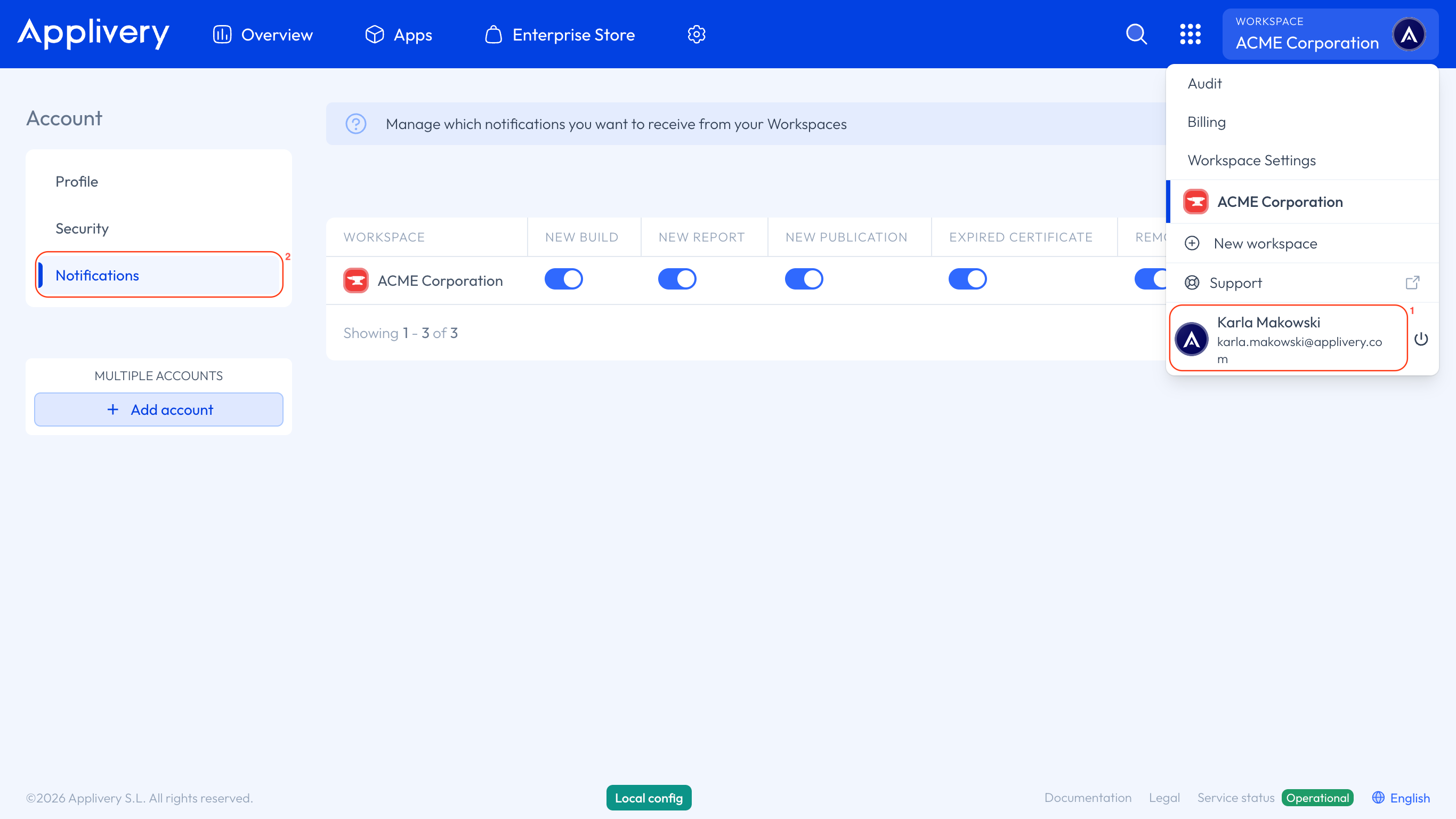 user notifications