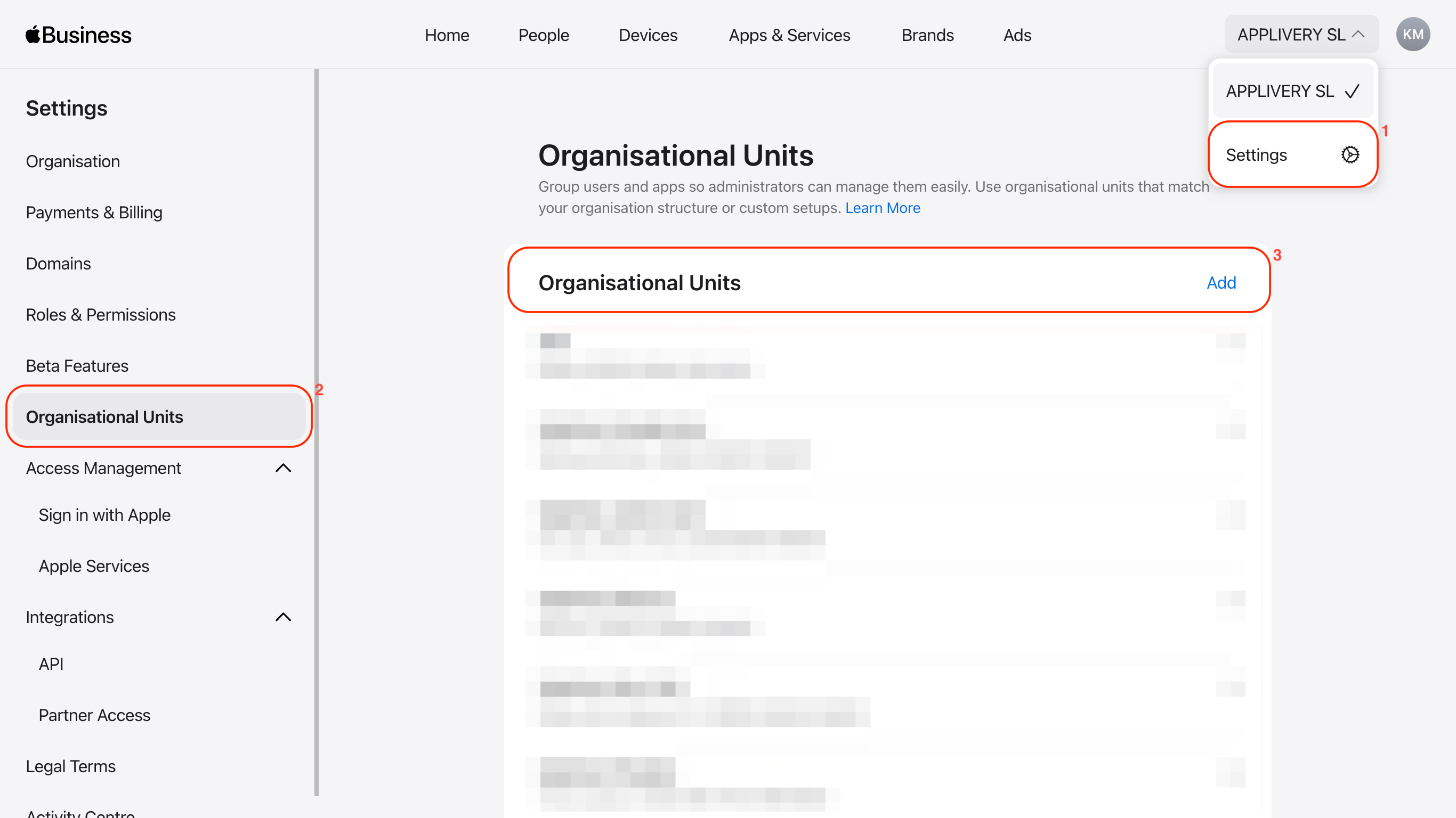 create organisational units