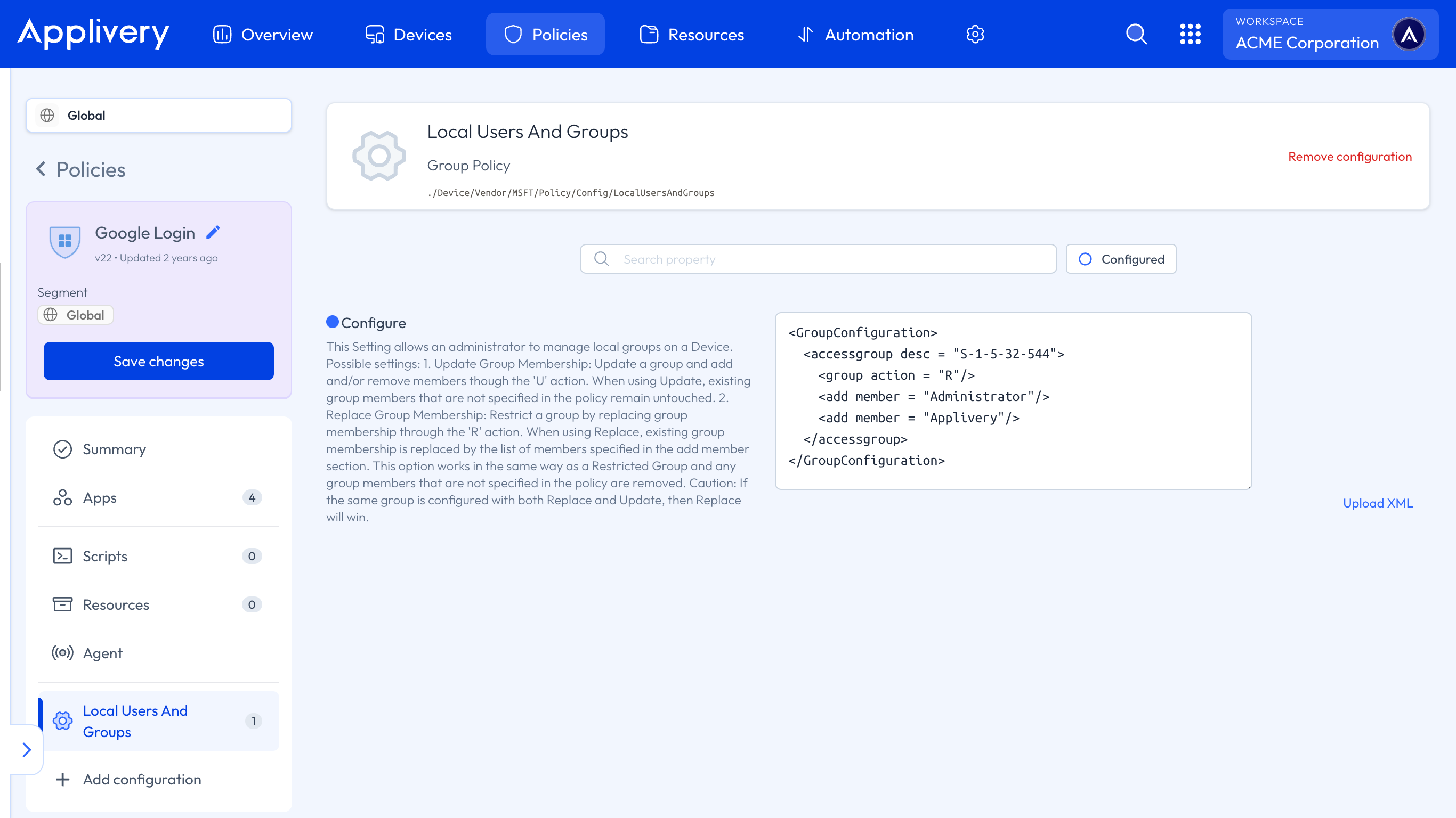 configure group