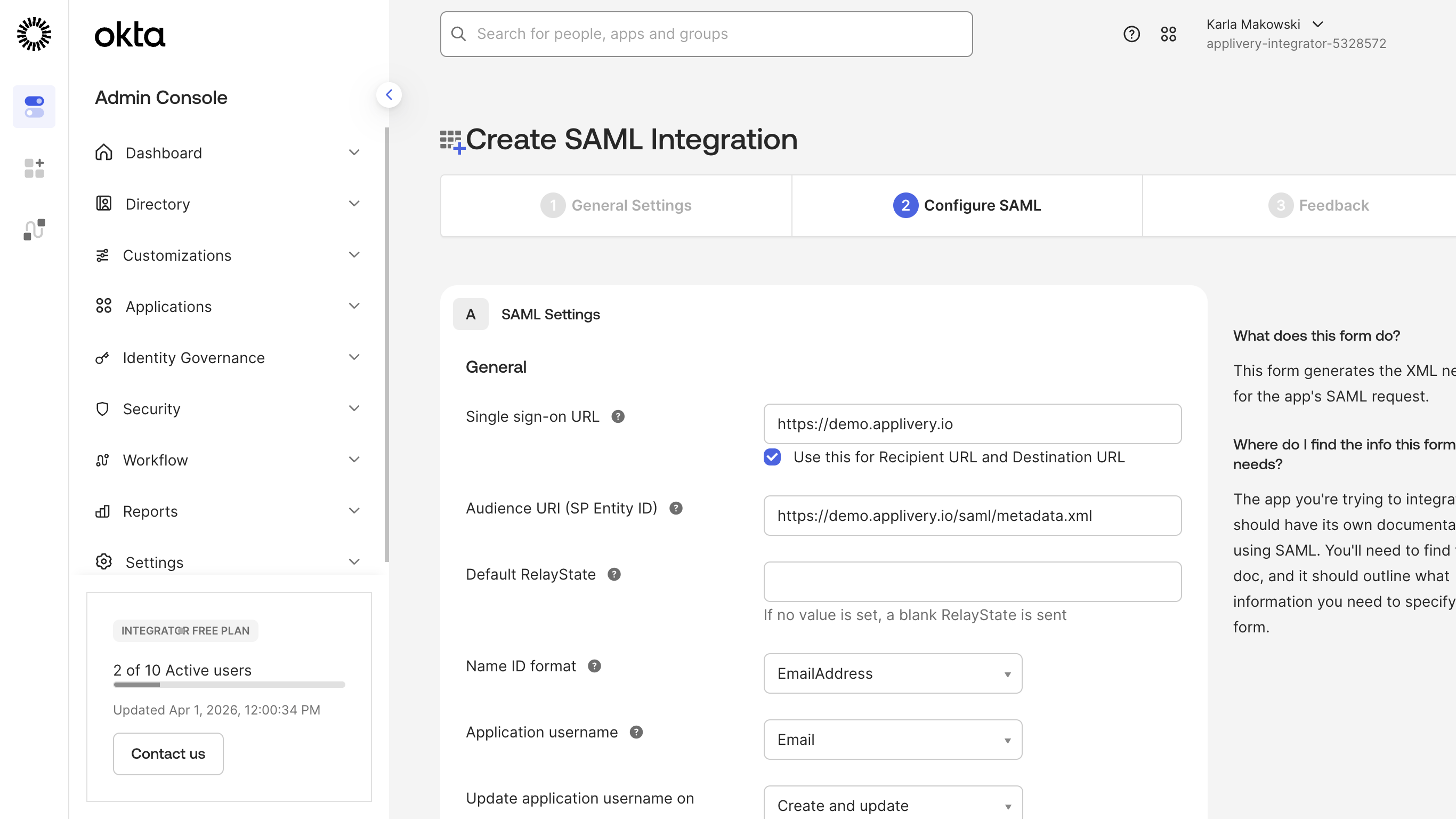saml settings