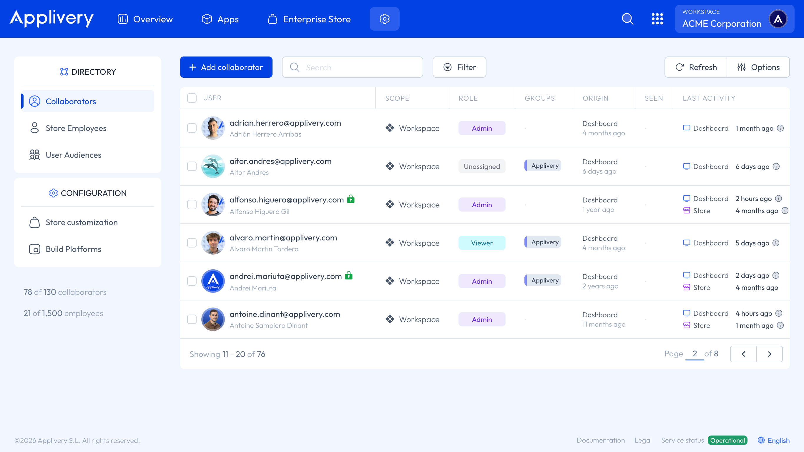 Collaborators app management