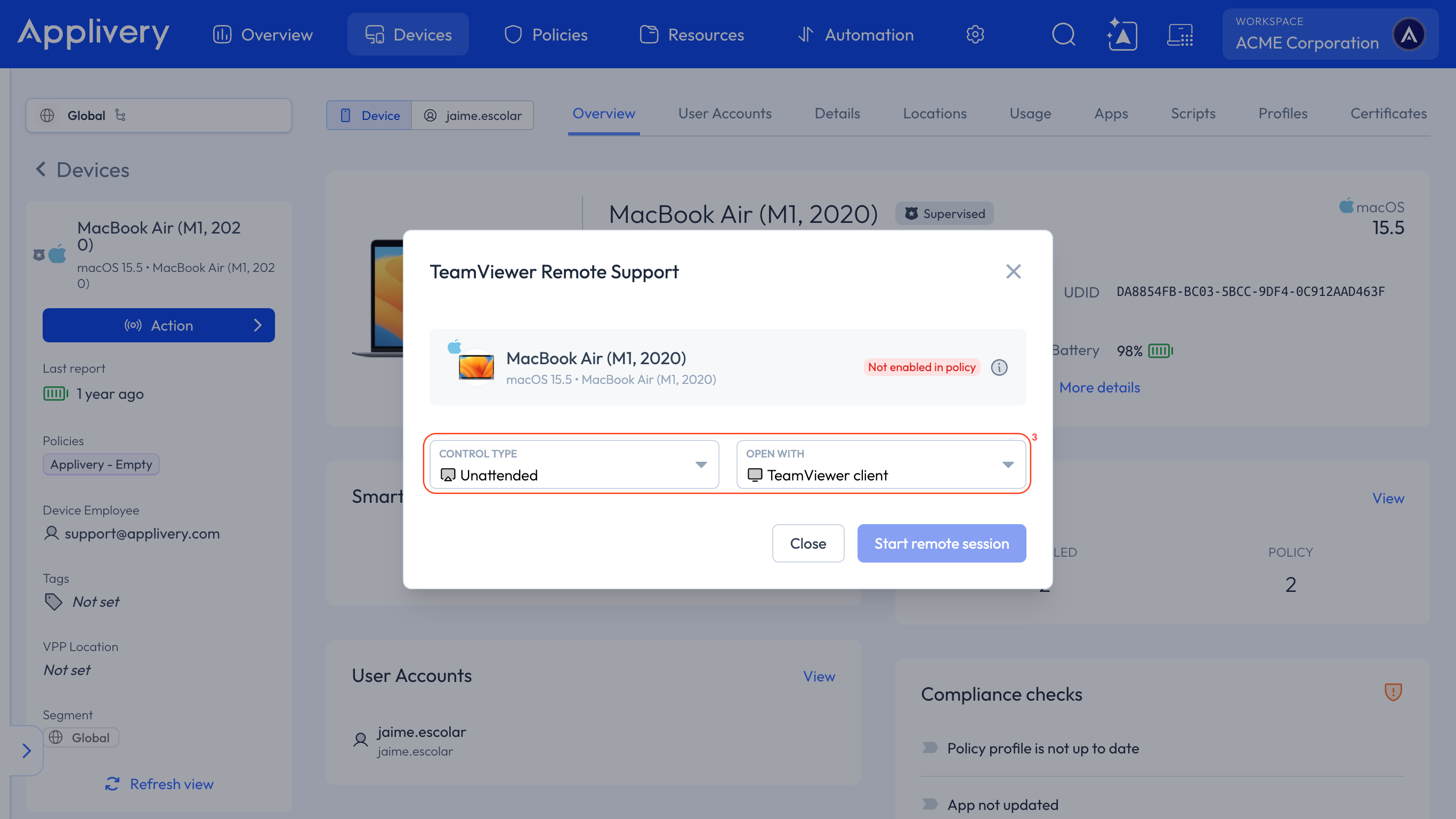 teamviewer modal