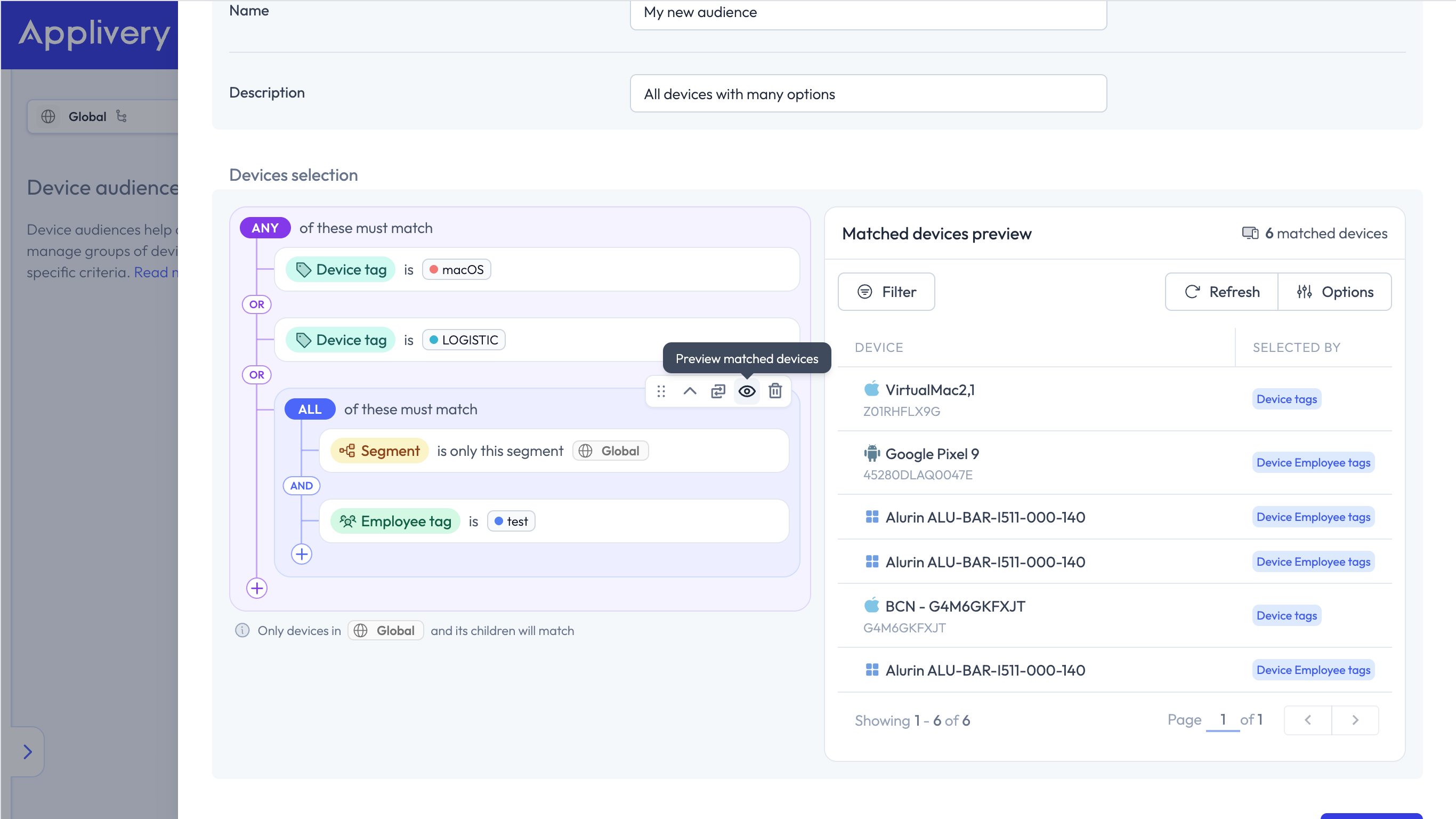 preview matched devices