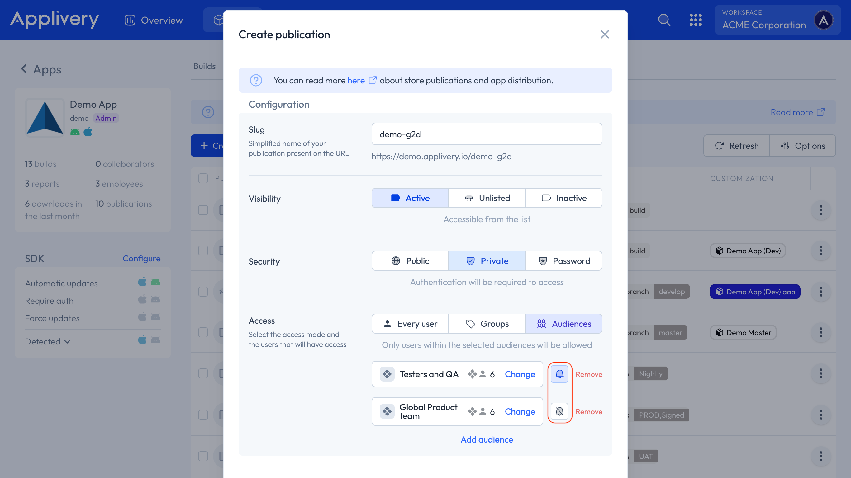 Publication level notifications