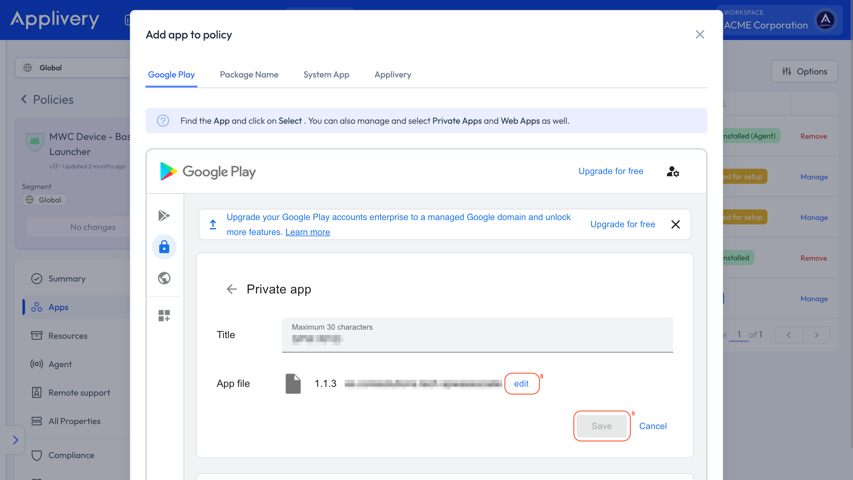Save private app