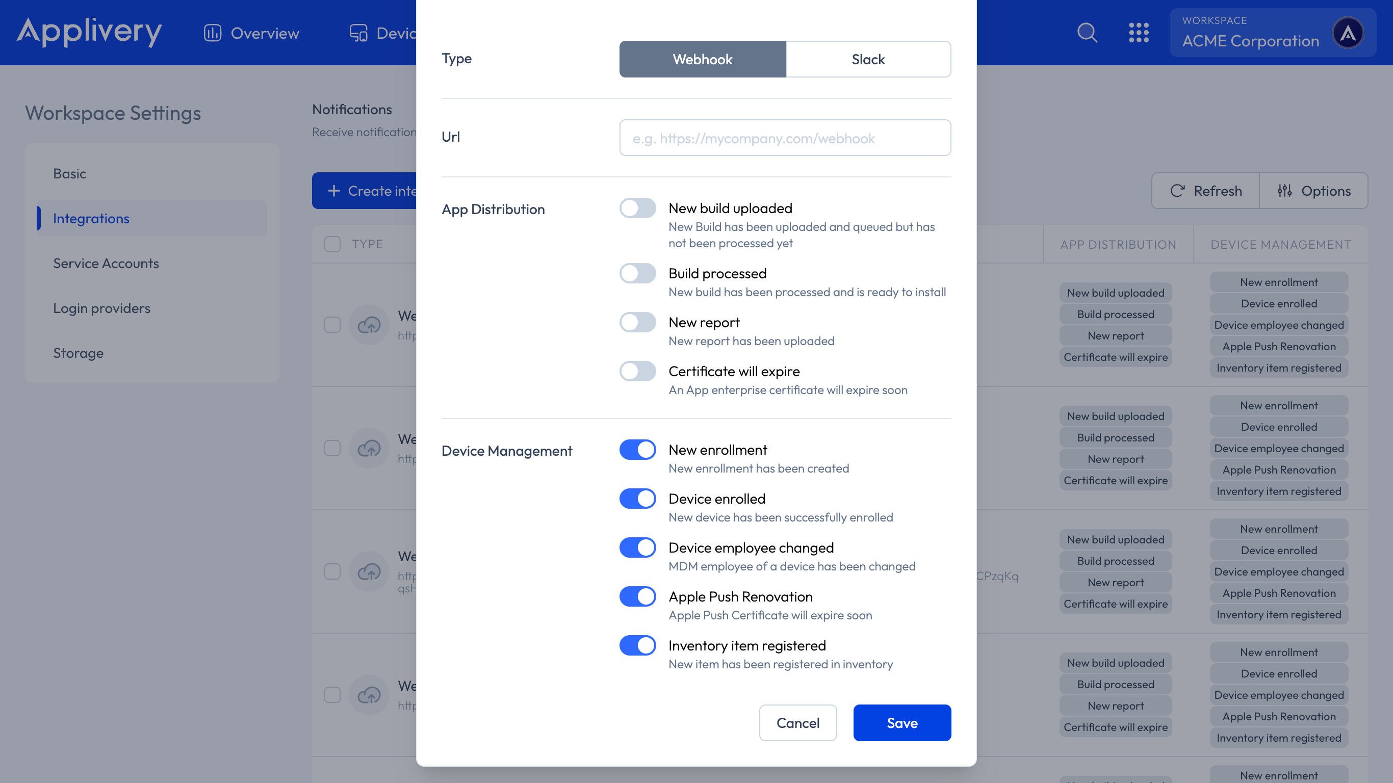 device management webhook