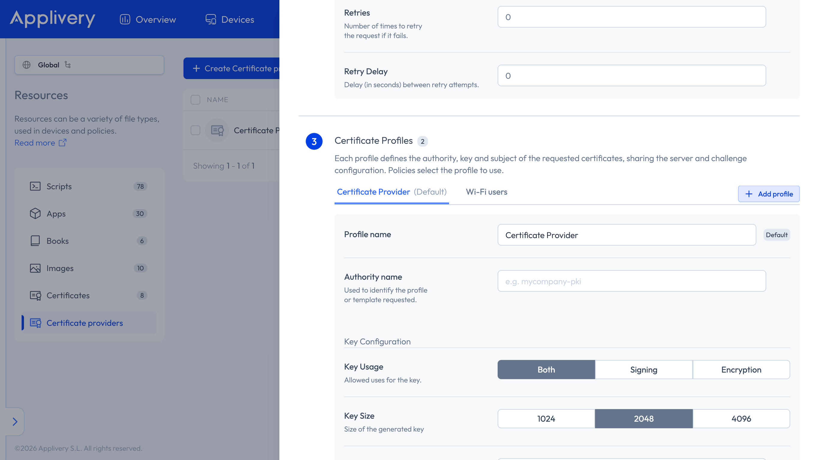 Certificate profiles