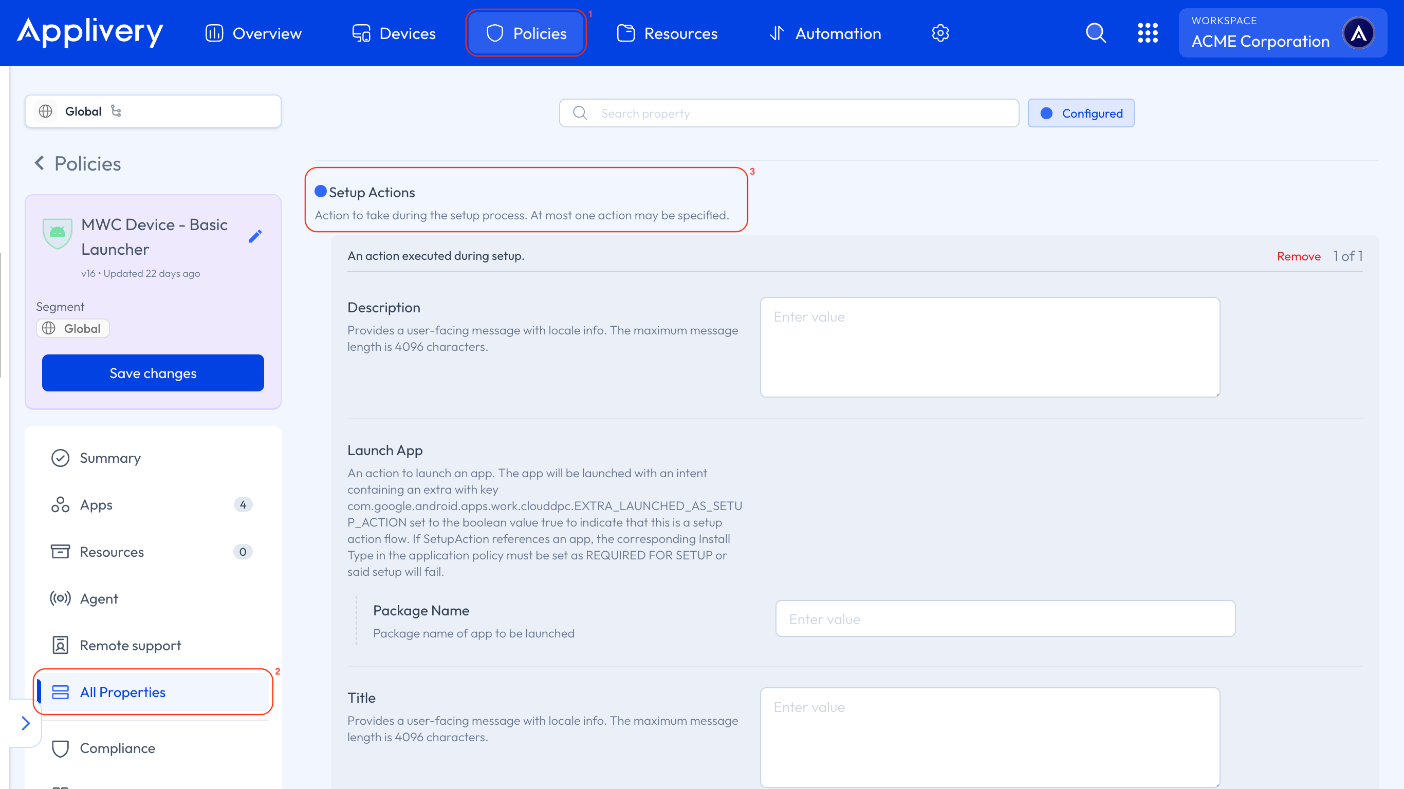 setup actions