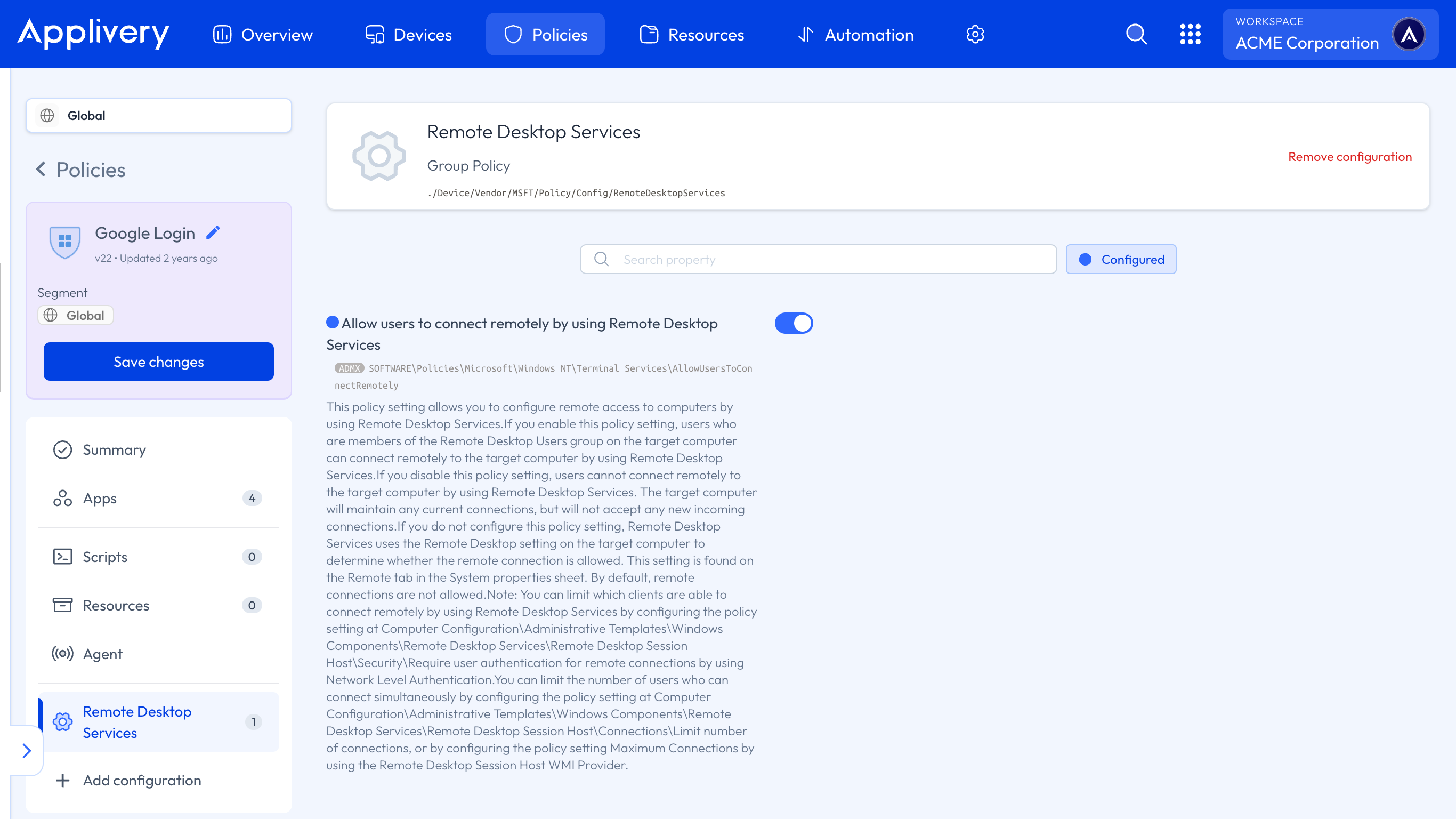 allow users to connect remotely by using remote desktop services