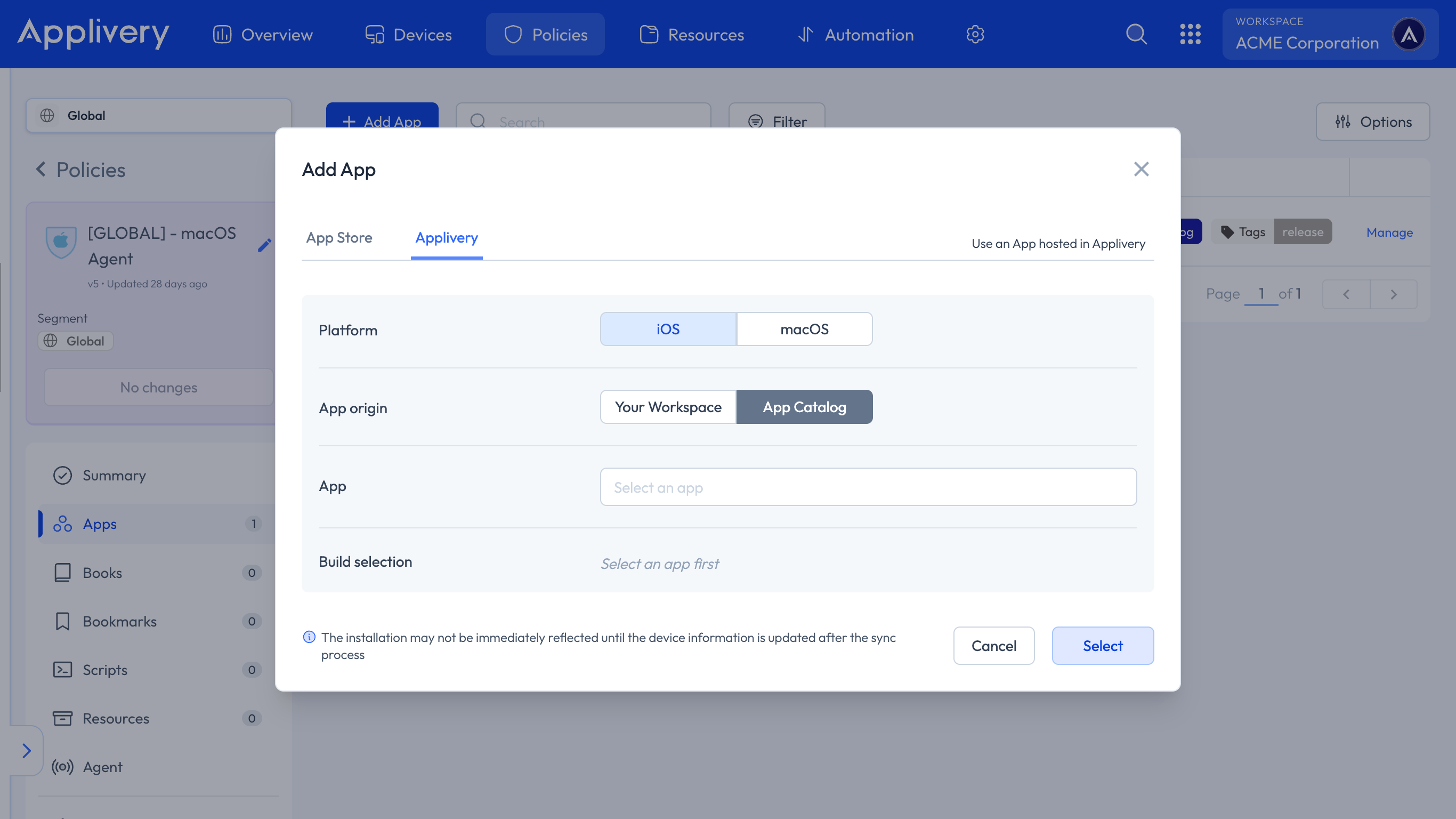 Apps from app catalog