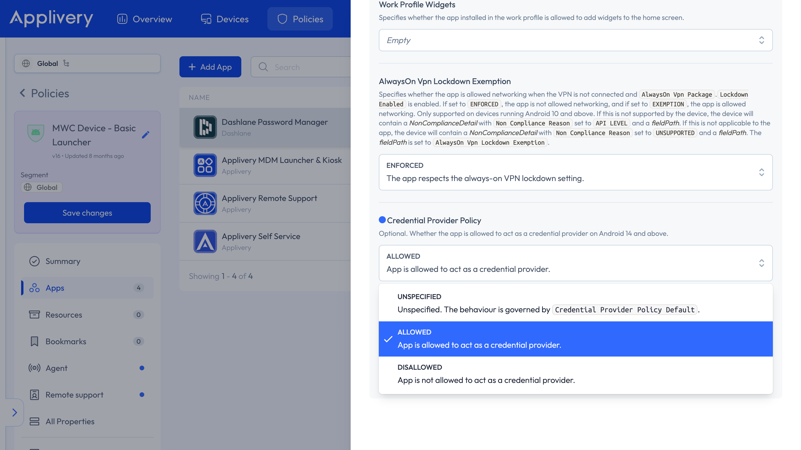 credential provider policy